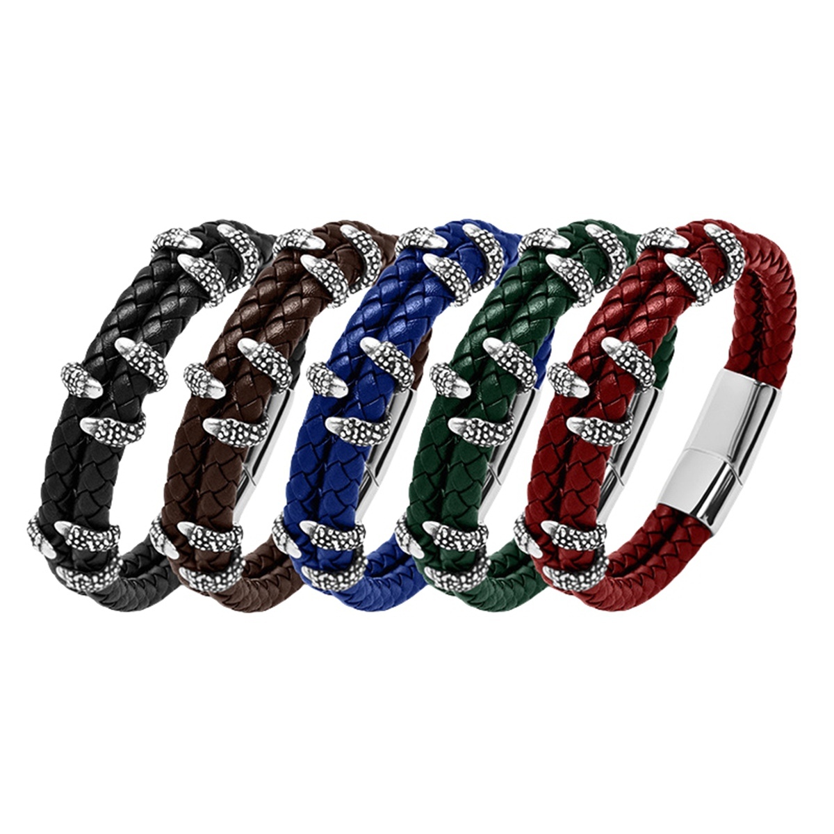 Men's Braided Leather Bracelet Silver Claw Stainless Steel Clasp Wristband Cuff Rope Bangle for Men Gifts