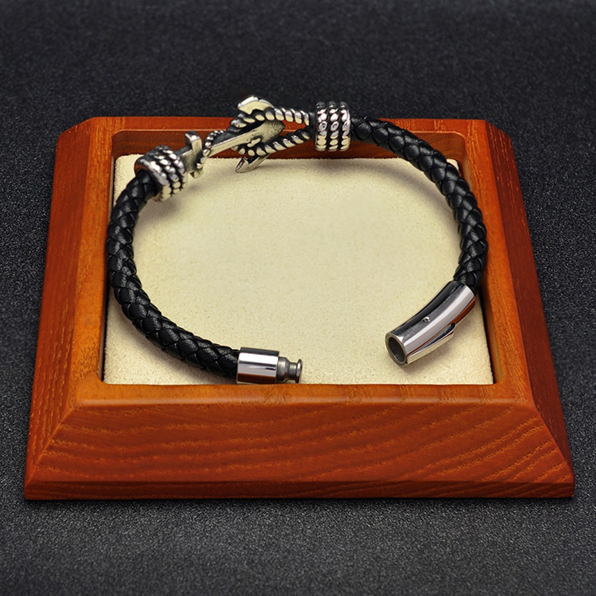 Men's Braided Leather Bracelet Silver Anchor Stainless Steel Clasp Wristband Cuff Rope Bangle for Men Gifts