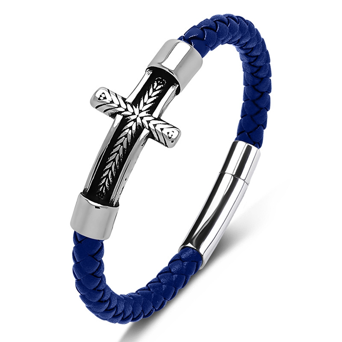 Men's Braided Leather Bracelet Silver Fish Hook Stainless Steel Clasp Wristband Cuff Rope Bangle for Men Gifts