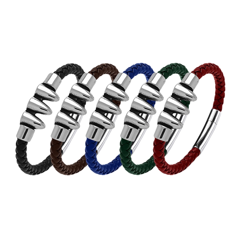 Men's Braided Leather Bracelet Silver Bullet Stainless Steel Clasp Wristband Cuff Rope Bangle for Men Gifts