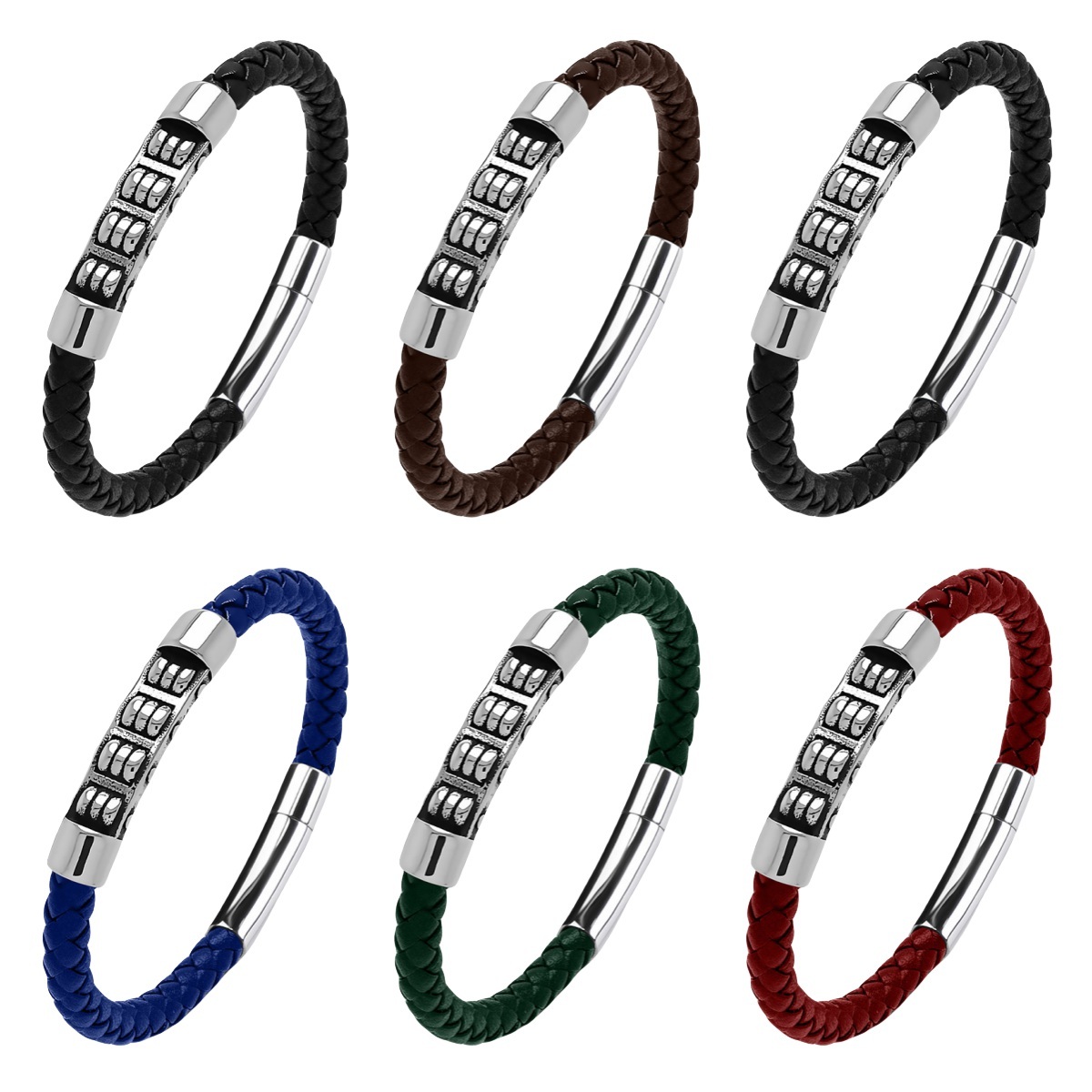 Men's Braided Leather Bracelet Silver Cross Stainless Steel Clasp Wristband Cuff Rope Bangle for Men Gifts
