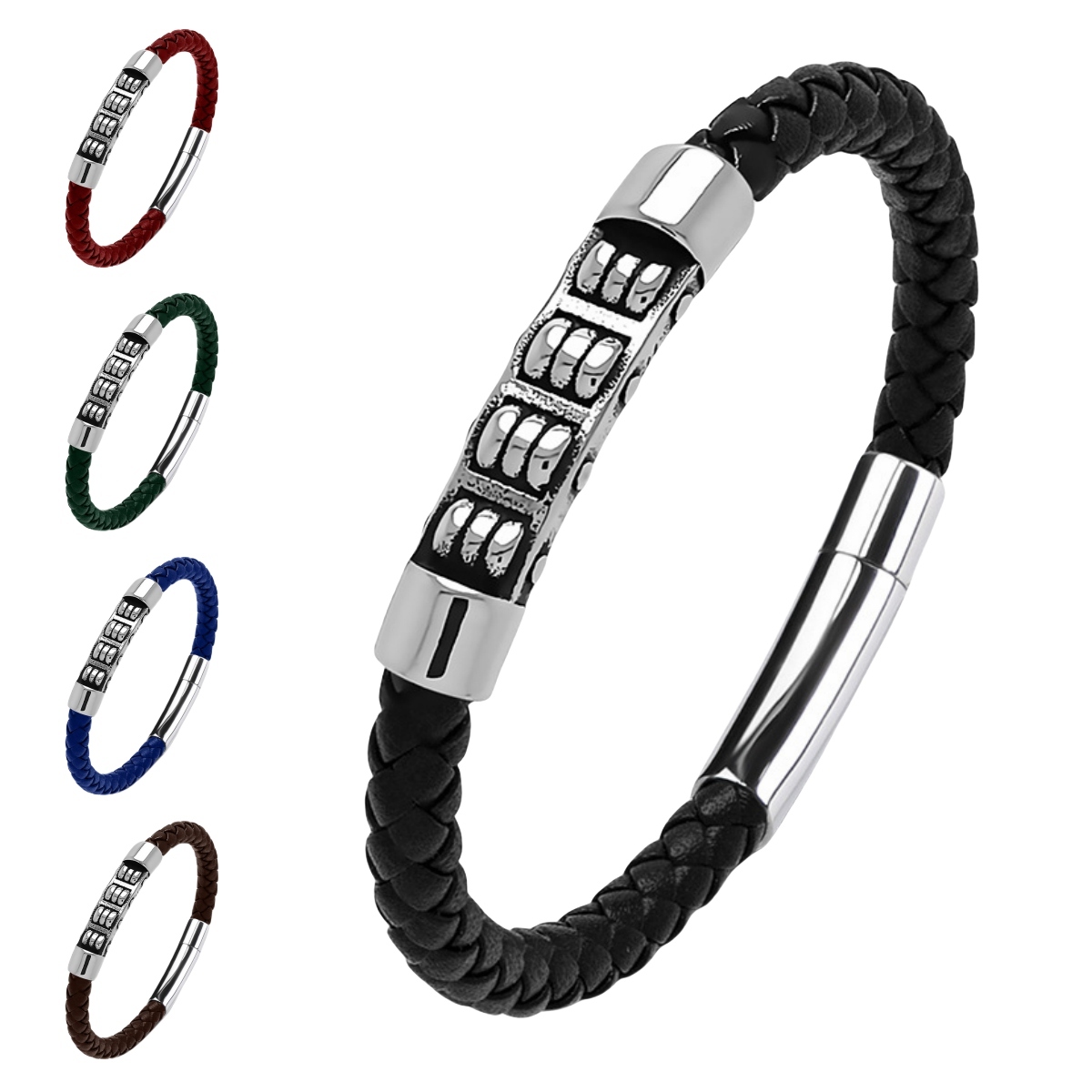 Men's Braided Leather Bracelet Silver Cross Stainless Steel Clasp Wristband Cuff Rope Bangle for Men Gifts