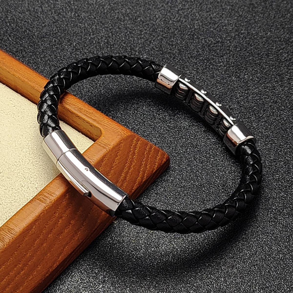 Men's Braided Leather Bracelet Silver Cross Stainless Steel Clasp Wristband Cuff Rope Bangle for Men Gifts