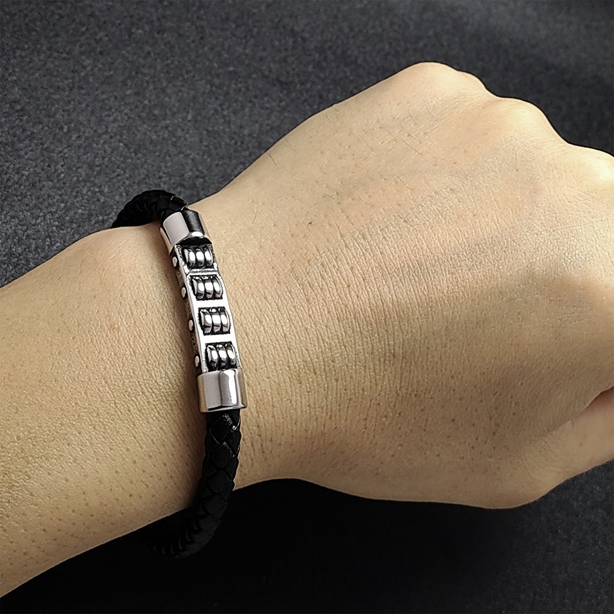 Men's Braided Leather Bracelet Silver Cross Stainless Steel Clasp Wristband Cuff Rope Bangle for Men Gifts