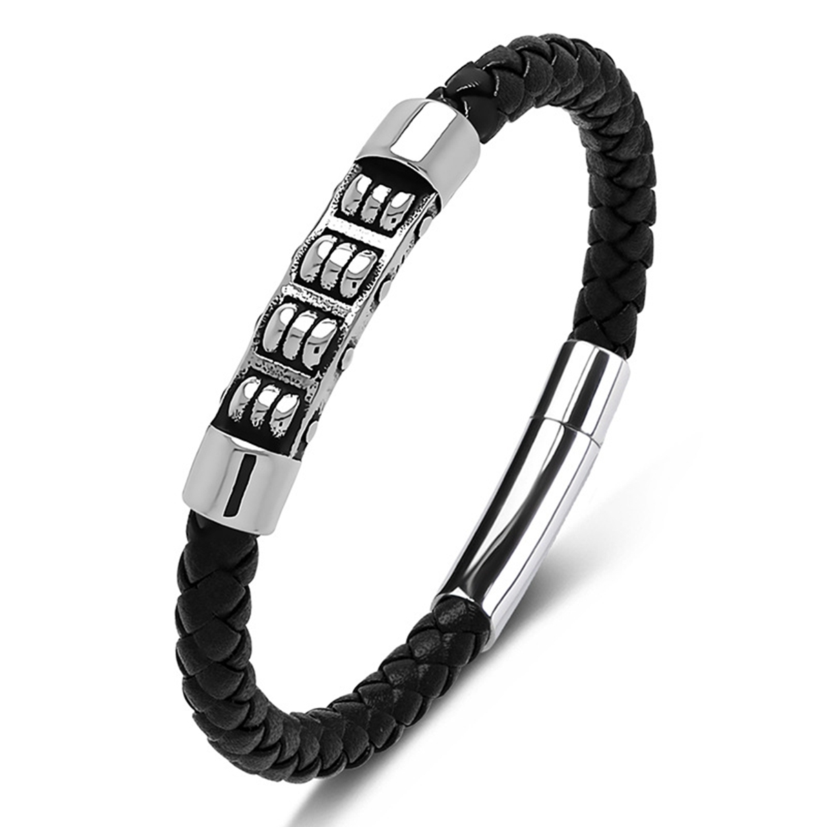 Men's Braided Leather Bracelet Silver Cross Stainless Steel Clasp Wristband Cuff Rope Bangle for Men Gifts