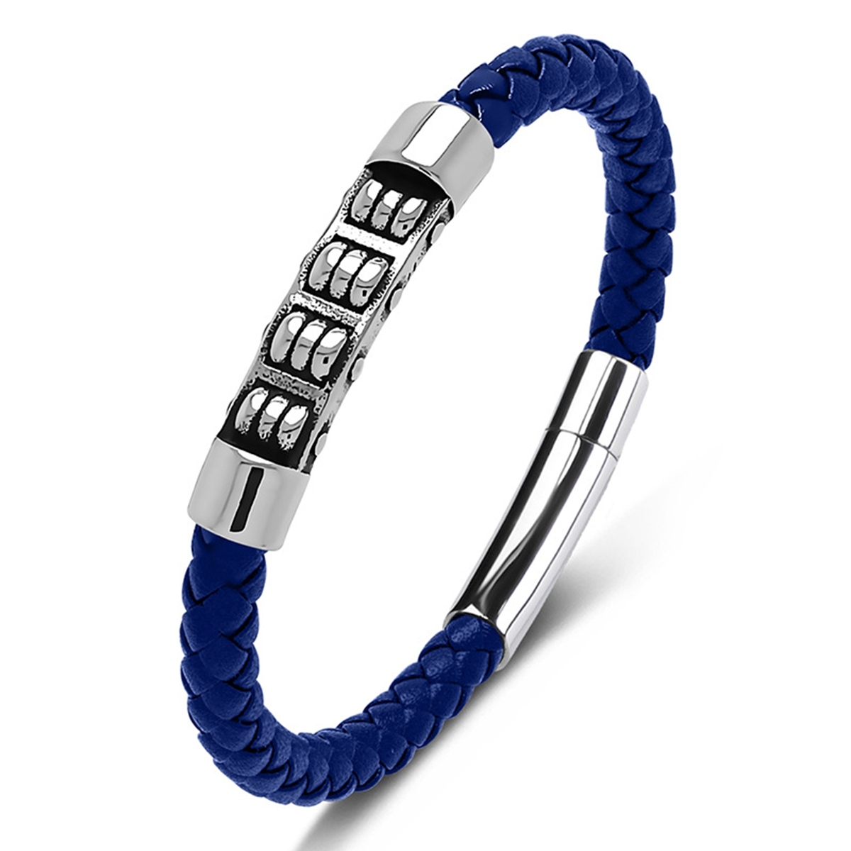 Men's Braided Leather Bracelet Silver Cross Stainless Steel Clasp Wristband Cuff Rope Bangle for Men Gifts