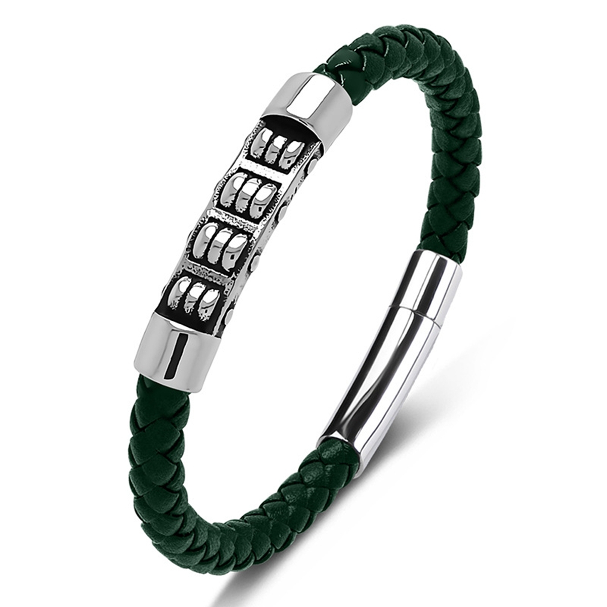Men's Braided Leather Bracelet Silver Cross Stainless Steel Clasp Wristband Cuff Rope Bangle for Men Gifts