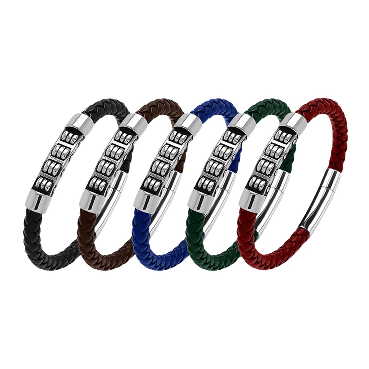 Men's Braided Leather Bracelet Silver Cross Stainless Steel Clasp Wristband Cuff Rope Bangle for Men Gifts