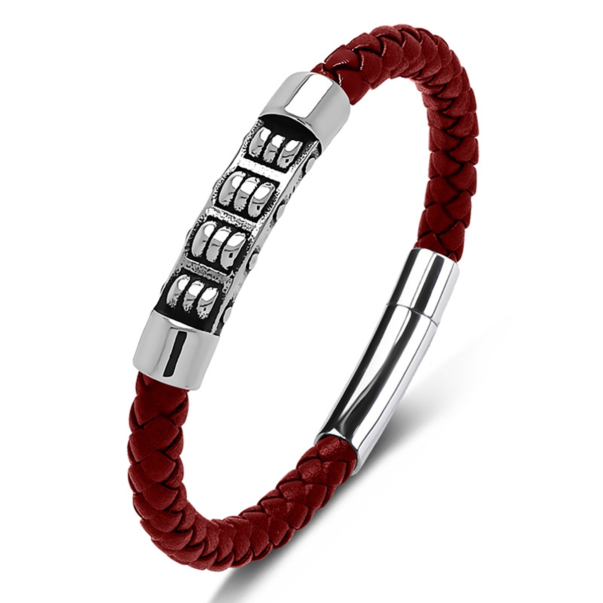 Men's Braided Leather Bracelet Silver Cross Stainless Steel Clasp Wristband Cuff Rope Bangle for Men Gifts