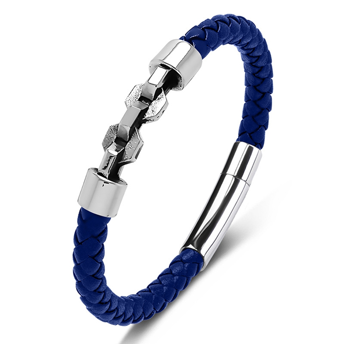 Men's Braided Leather Bracelet Silver Chain Stainless Steel Clasp Wristband Cuff Rope Bangle for Men Gifts