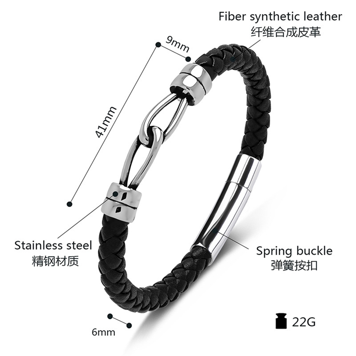 Men's Braided Leather Bracelet Silver Double Clasp Stainless Steel Clasp Wristband Cuff Rope Bangle for Men Gifts