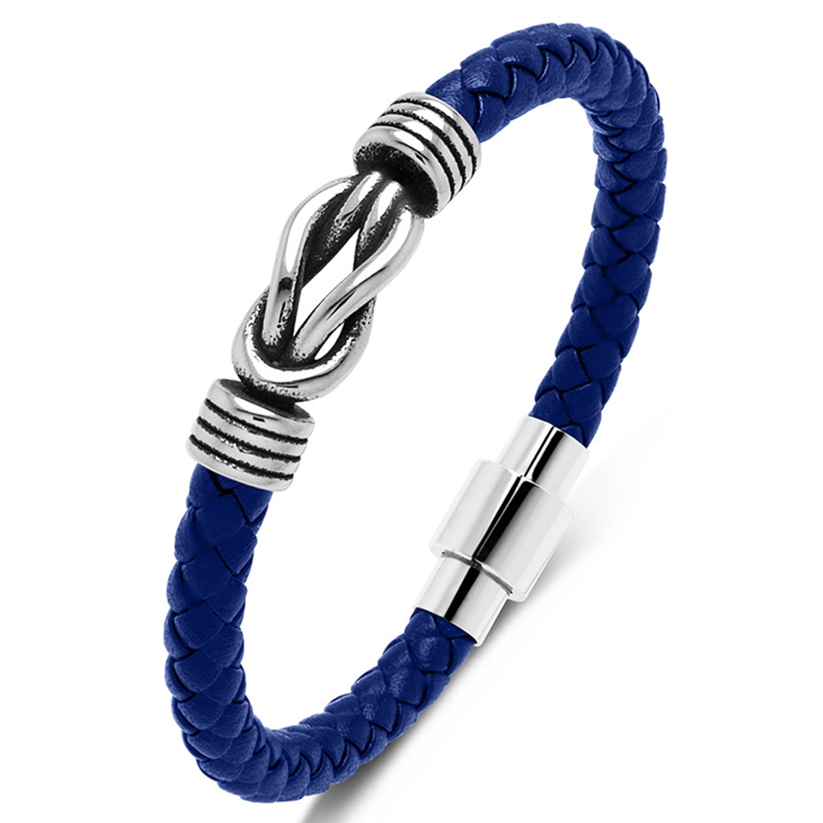 Men's Braided Leather Bracelet Silver 8-Shape Stainless Steel Clasp Wristband Cuff Rope Bangle for Men Gifts