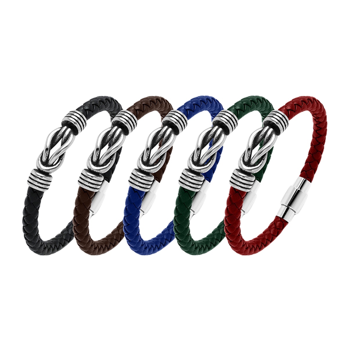 Men's Braided Leather Bracelet Silver 8-Shape Stainless Steel Clasp Wristband Cuff Rope Bangle for Men Gifts