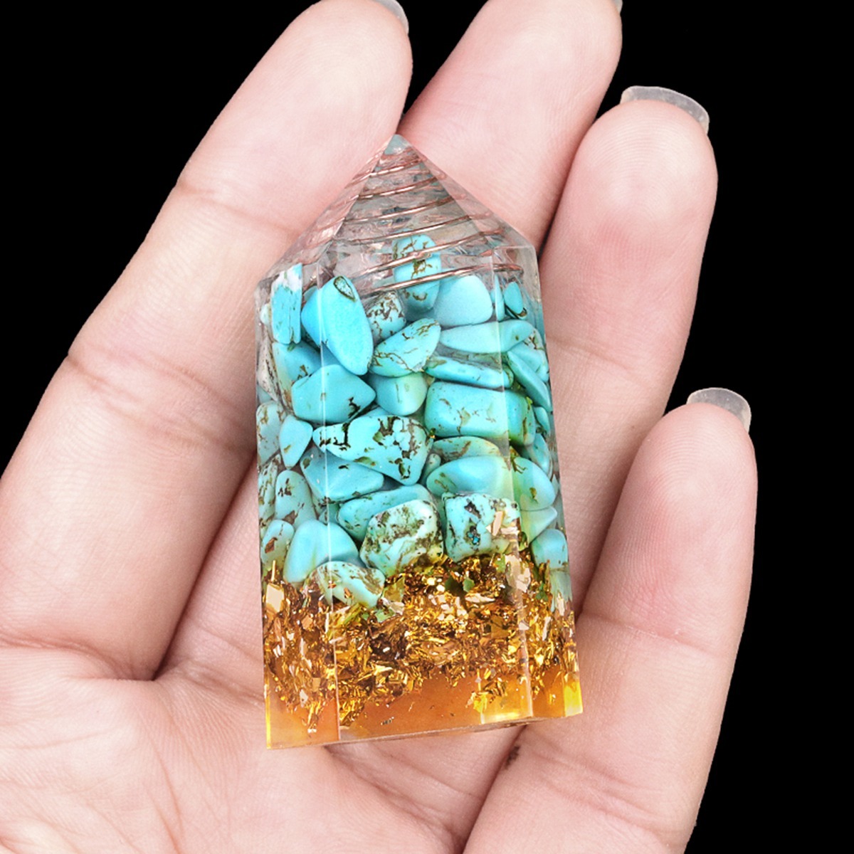 Gemstone Chip Stone  Resin Hexagonal Prism Ornament for Home Decor