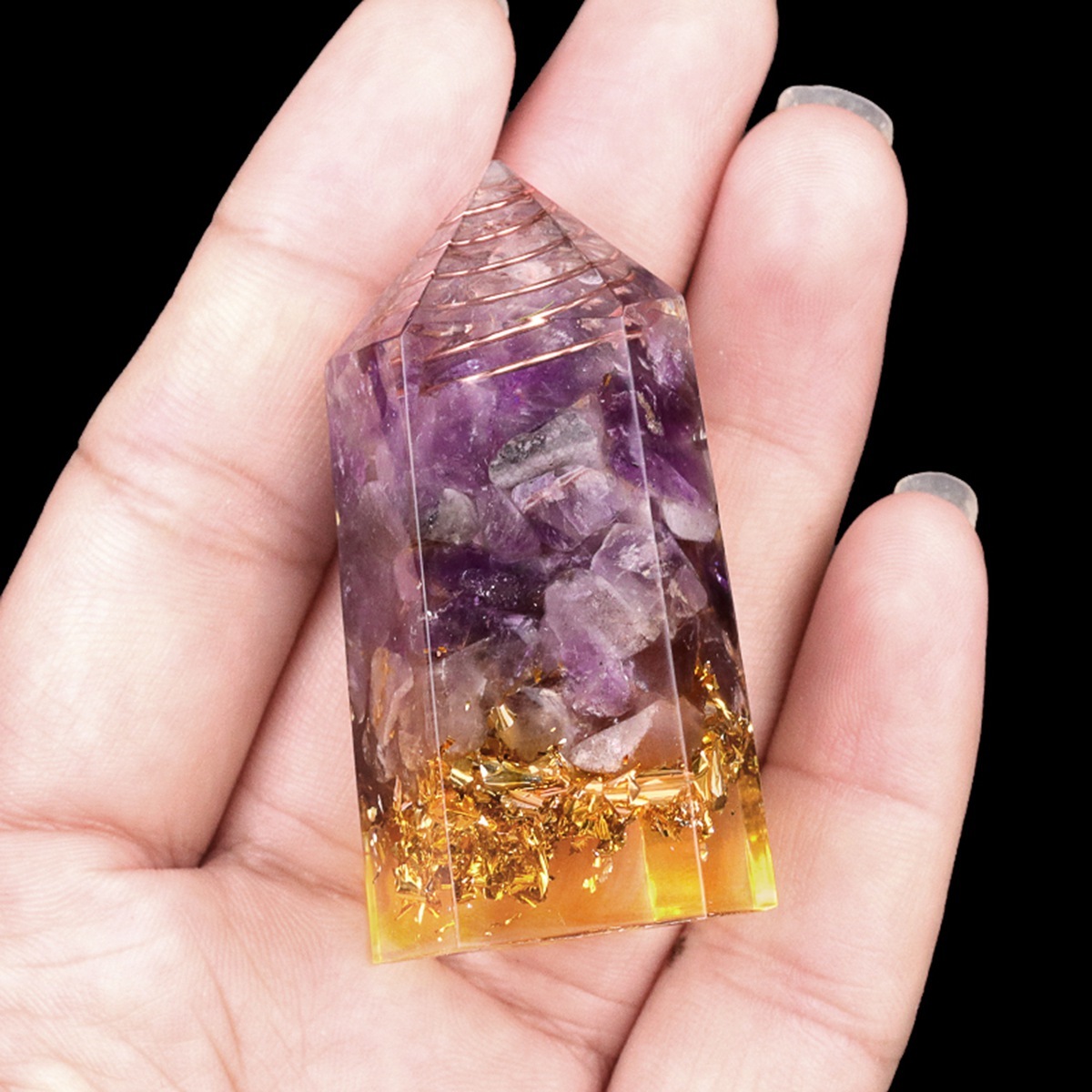 Gemstone Chip Stone  Resin Hexagonal Prism Ornament for Home Decor