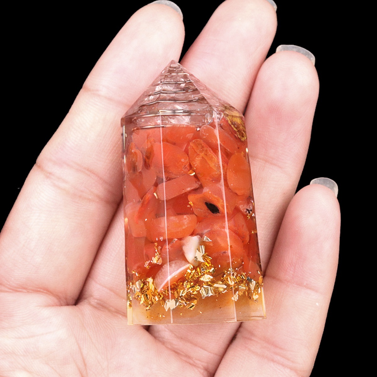 7 Chakra Chip Stone Resin Hexagonal Prism Ornament for Home Decor Approx 25X50MM