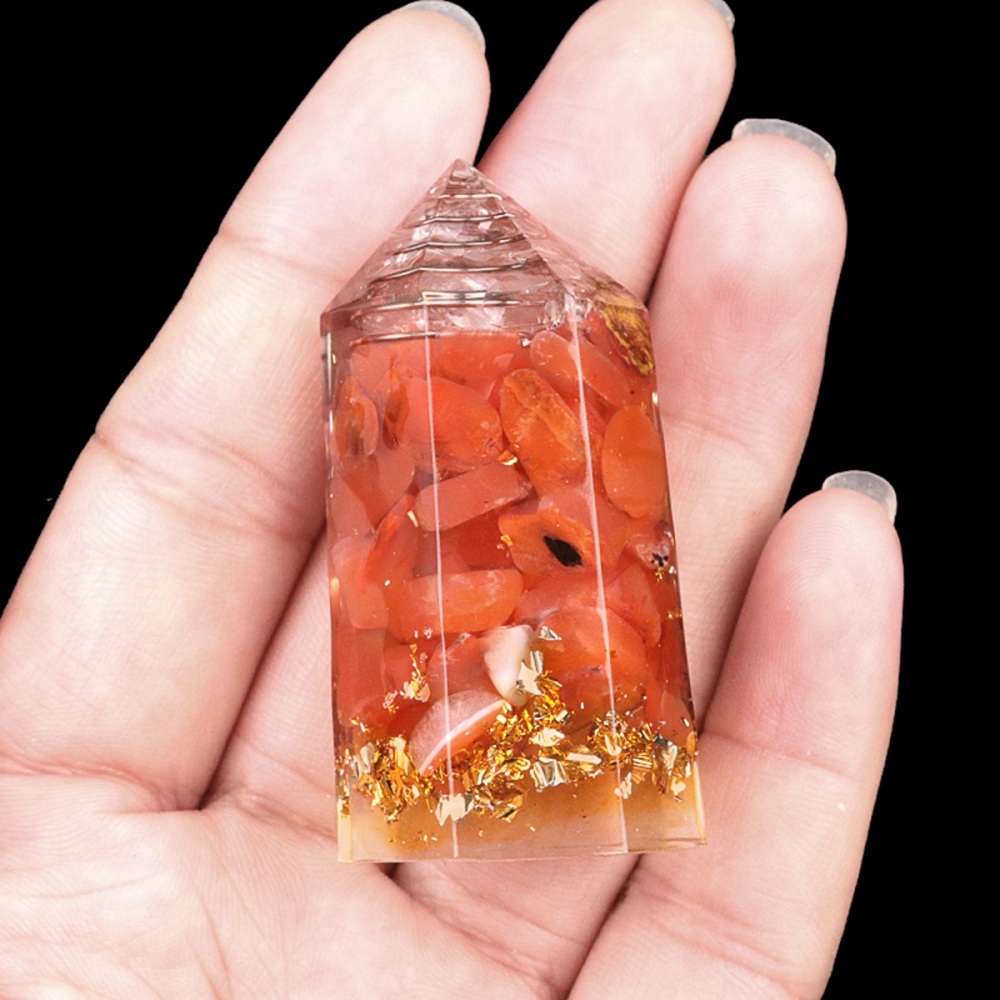 Gemstone Chip Stone  Resin Hexagonal Prism Ornament for Home Decor