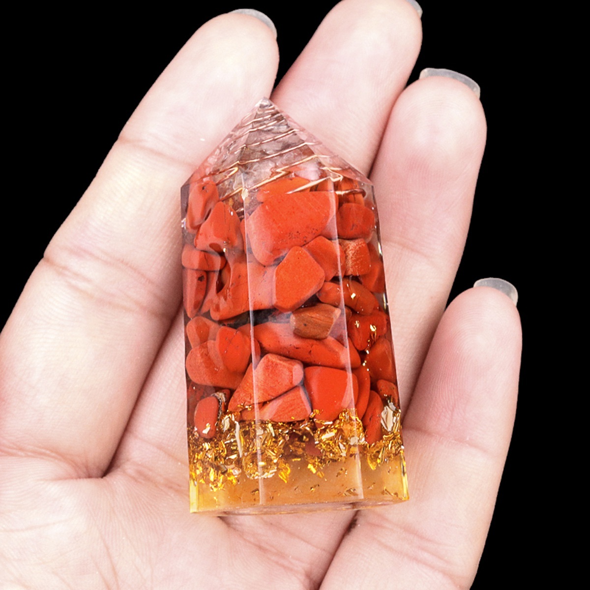 7 Chakra Chip Stone Resin Hexagonal Prism Ornament for Home Decor Approx 25X50MM