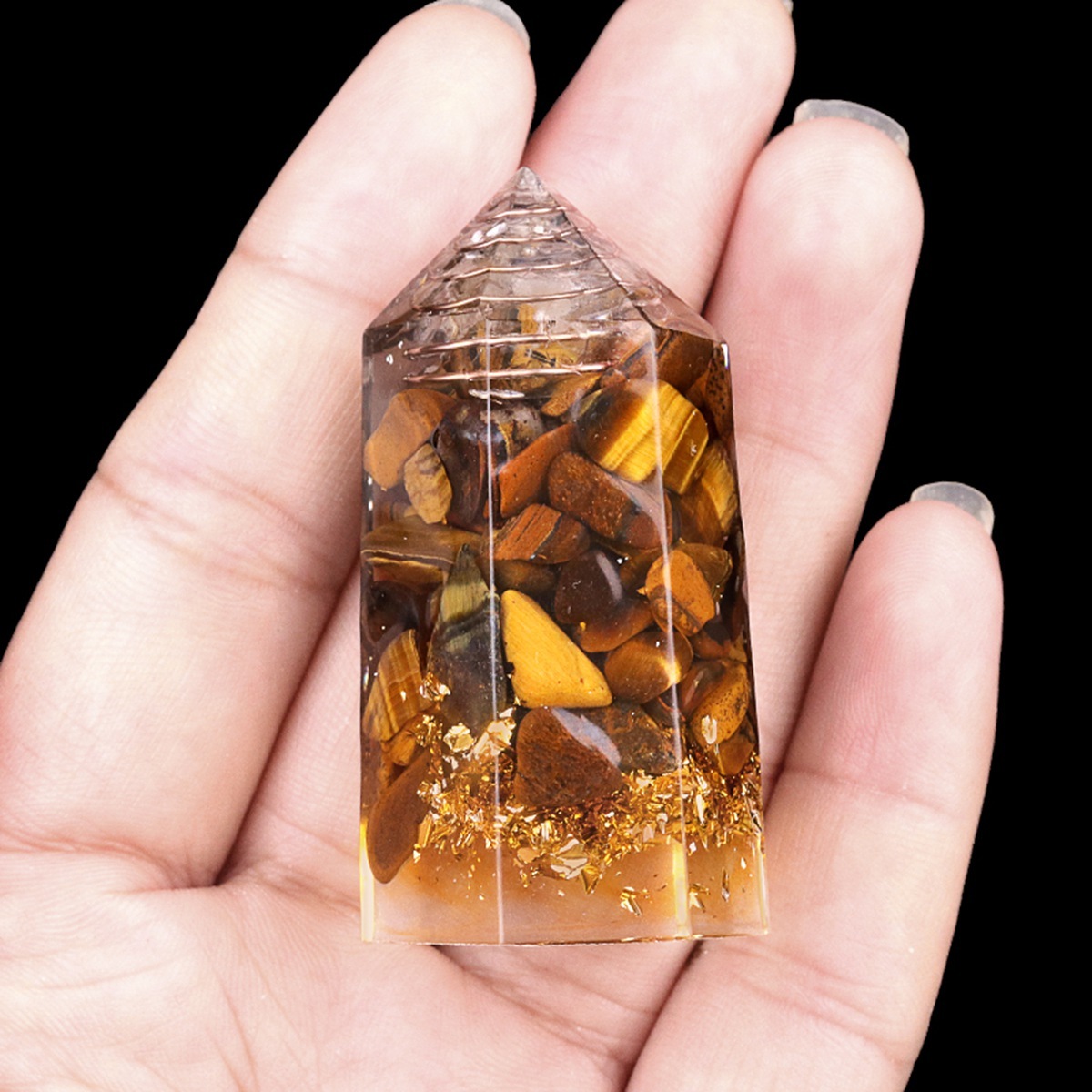 7 Chakra Chip Stone Resin Hexagonal Prism Ornament for Home Decor Approx 25X50MM