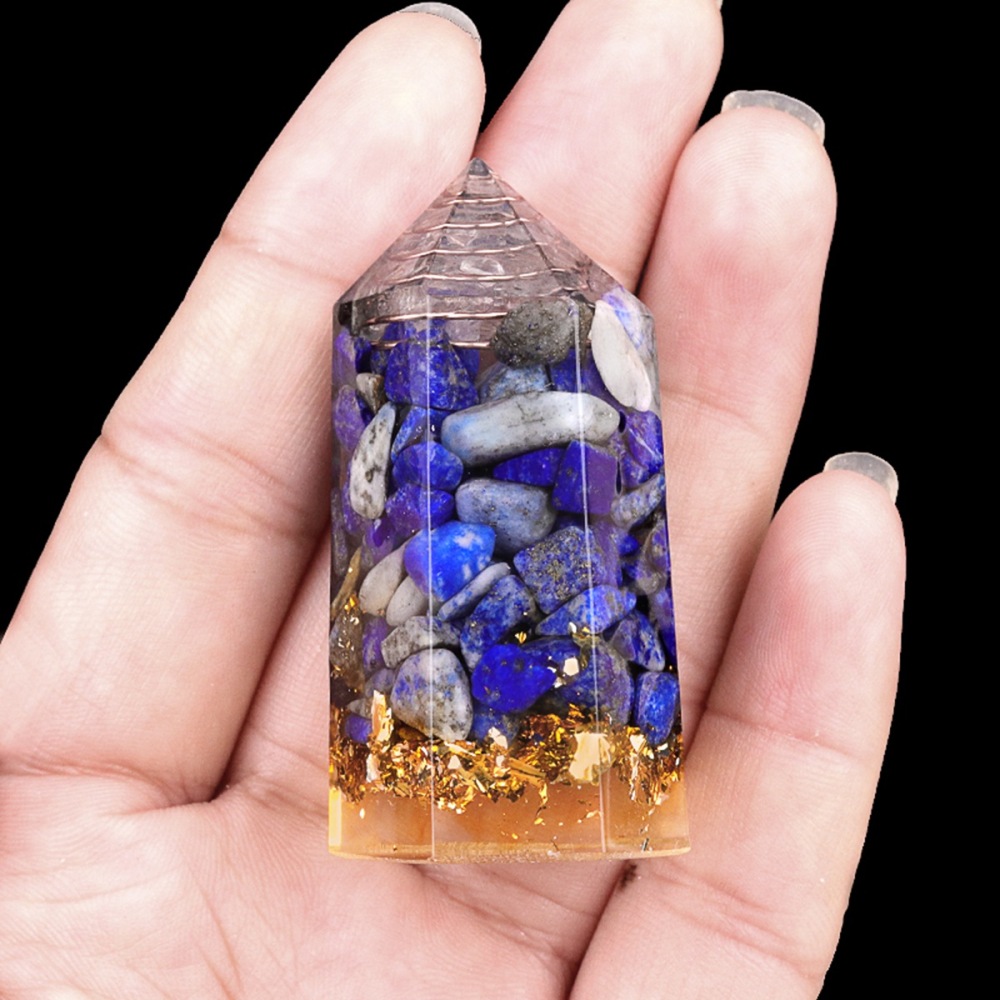 Gemstone Chip Stone  Resin Hexagonal Prism Ornament for Home Decor
