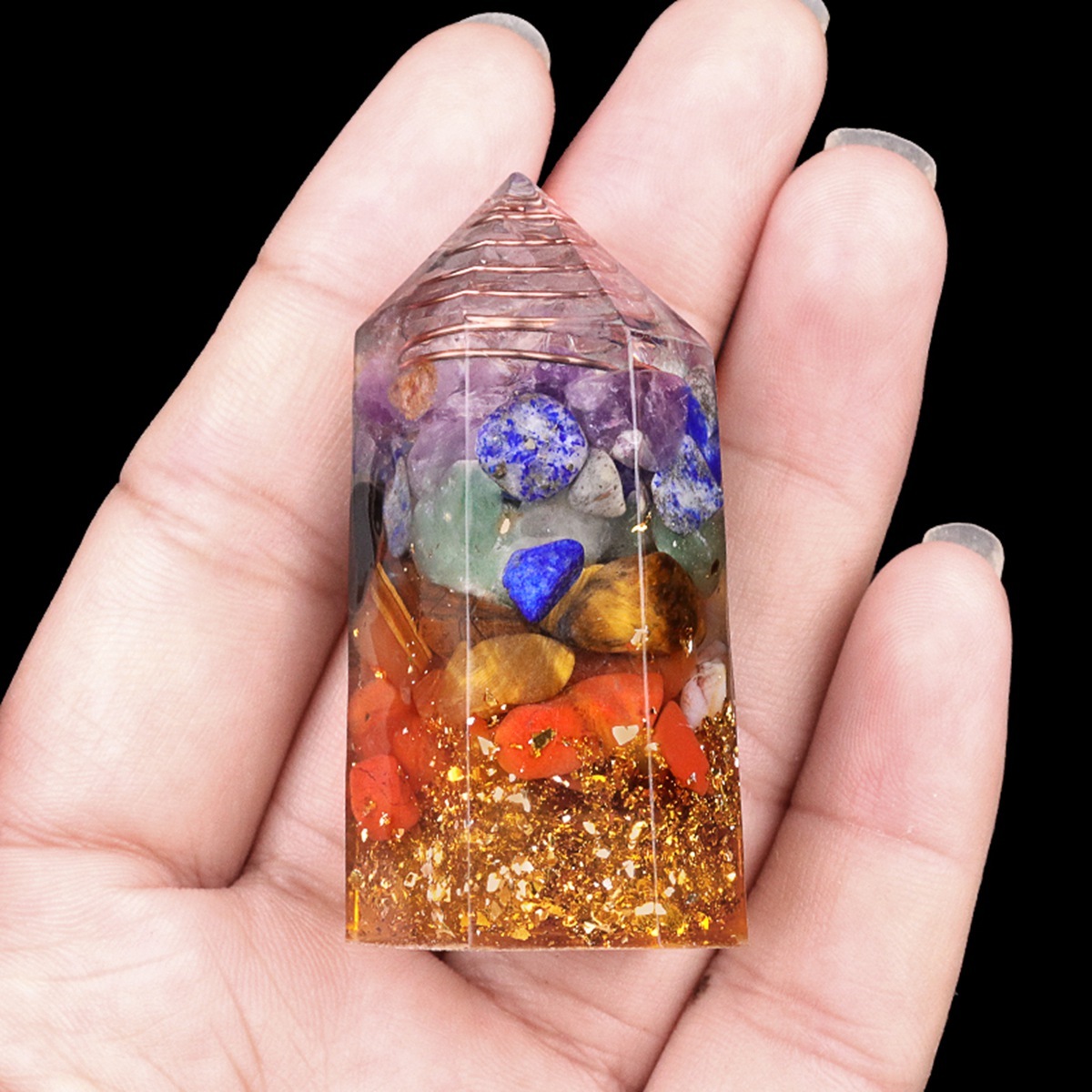 Gemstone Chip Stone  Resin Hexagonal Prism Ornament for Home Decor