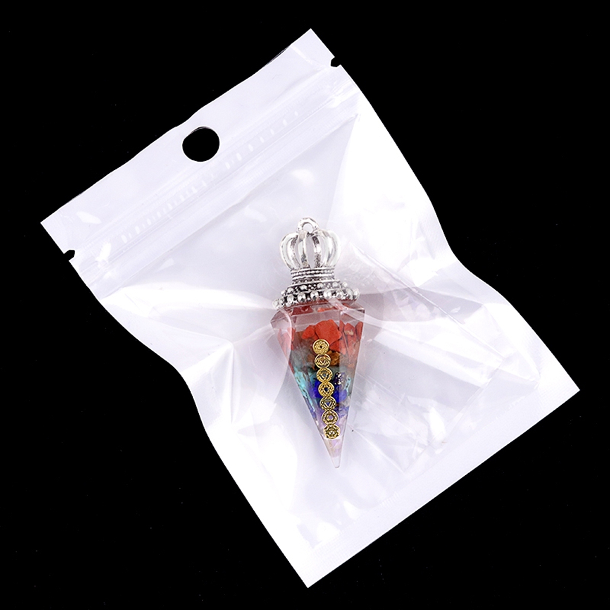 7 Chakra Chip Stone Resin Hexagonal Cone Pendulum Pendant For Making Jewelry