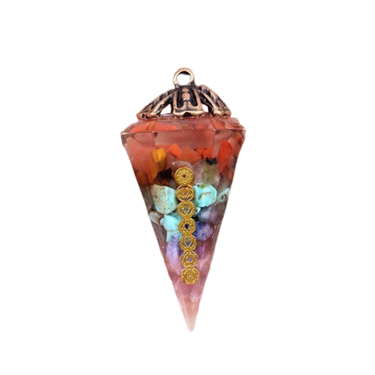 7 Chakra Chip Stone Resin Hexagonal Cone Pendulum Pendant For Making Jewelry
