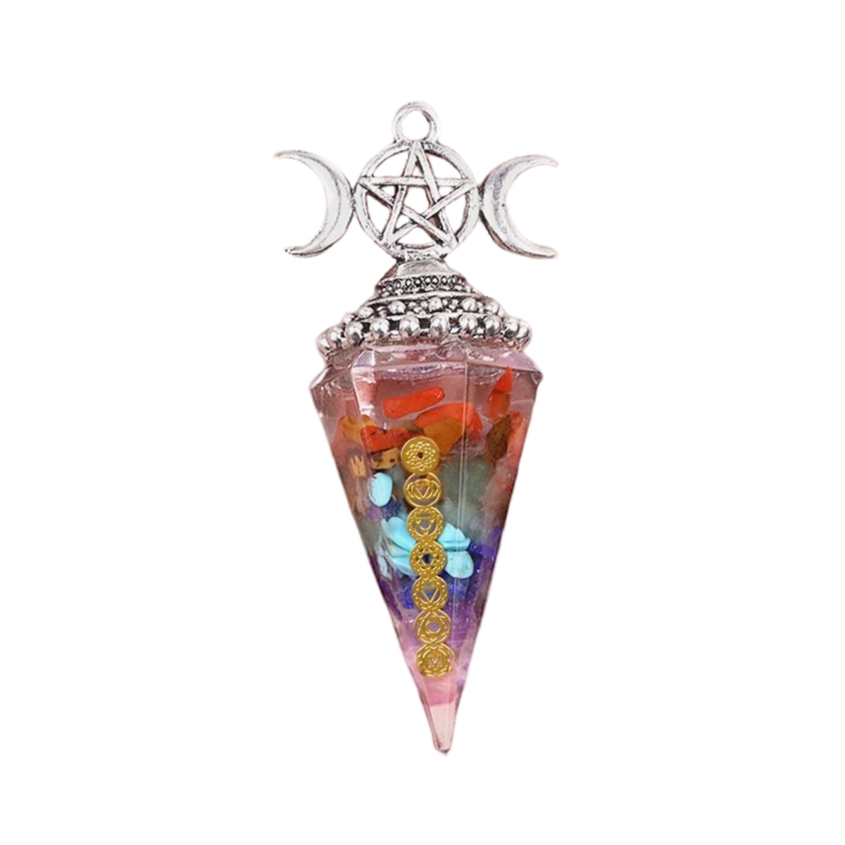 7 Chakra Chip Stone Resin Hexagonal Cone Pendulum Pendant For Making Jewelry