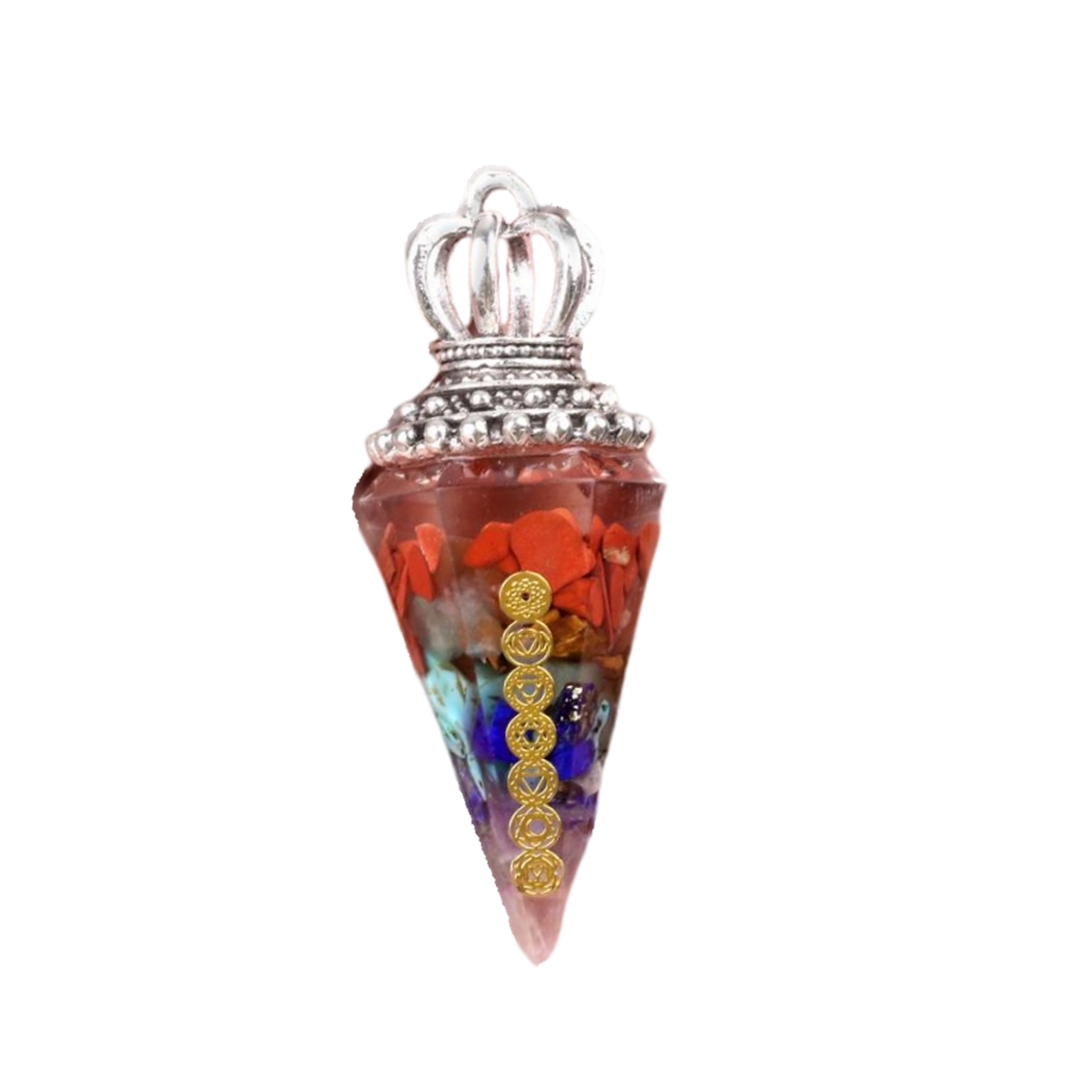 7 Chakra Chip Stone Resin Hexagonal Cone Pendulum Pendant For Making Jewelry