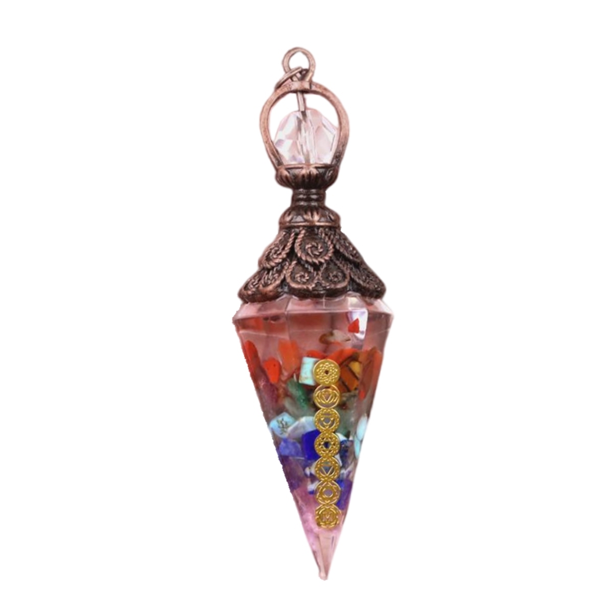 7 Chakra Chip Stone Resin Hexagonal Cone Pendulum Pendant For Making Jewelry