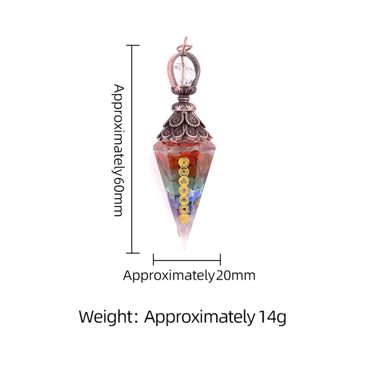 7 Chakra Chip Stone Resin Hexagonal Cone Pendulum Pendant For Making Jewelry