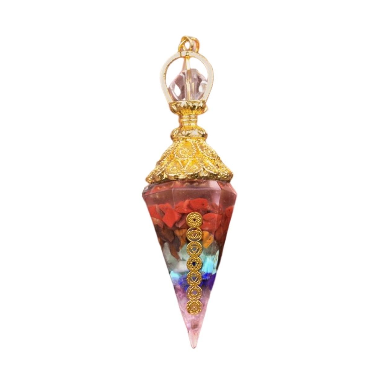 7 Chakra Chip Stone Resin Hexagonal Cone Pendulum Pendant For Making Jewelry