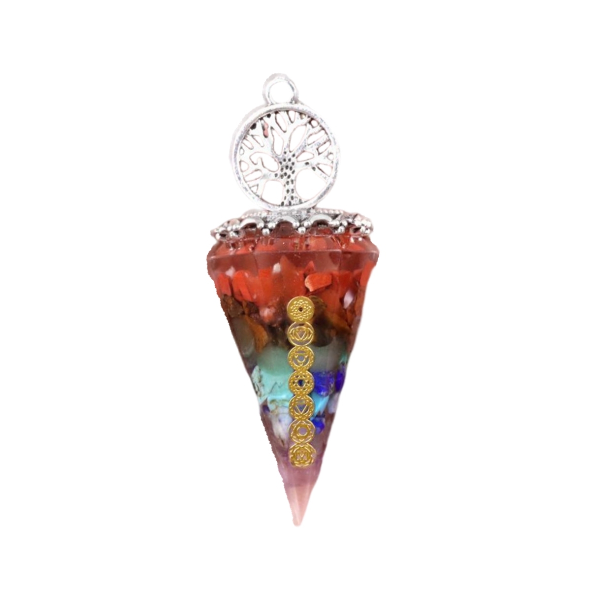7 Chakra Chip Stone Resin Hexagonal Cone Pendulum Antique Silver Gold Yoga Healing Pendant For Making Jewelry