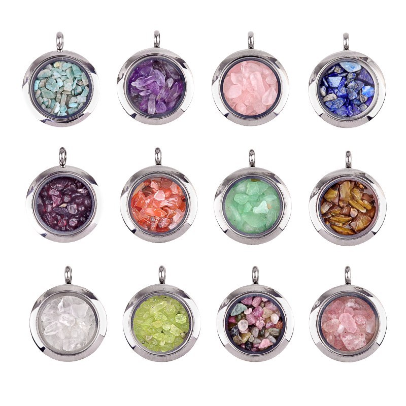 Stainless Steel Living Memory Floating Locket Chamrs Gemstone Pendant for Making Jewelry