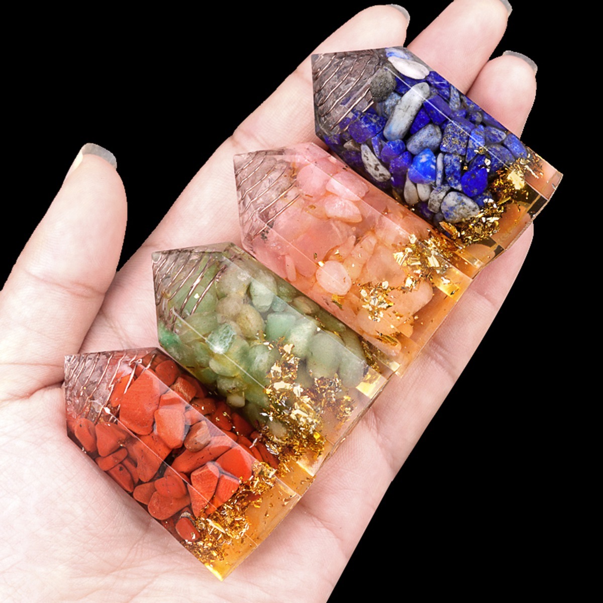Gemstone Chip Stone  Resin Hexagonal Prism Ornament for Home Decor