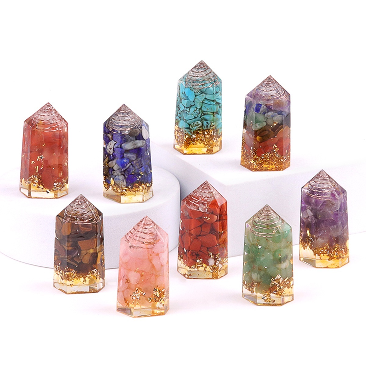 Gemstone Chip Stone  Resin Hexagonal Prism Ornament for Home Decor