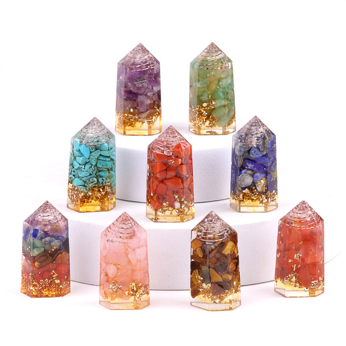 Gemstone Chip Stone  Resin Hexagonal Prism Ornament for Home Decor