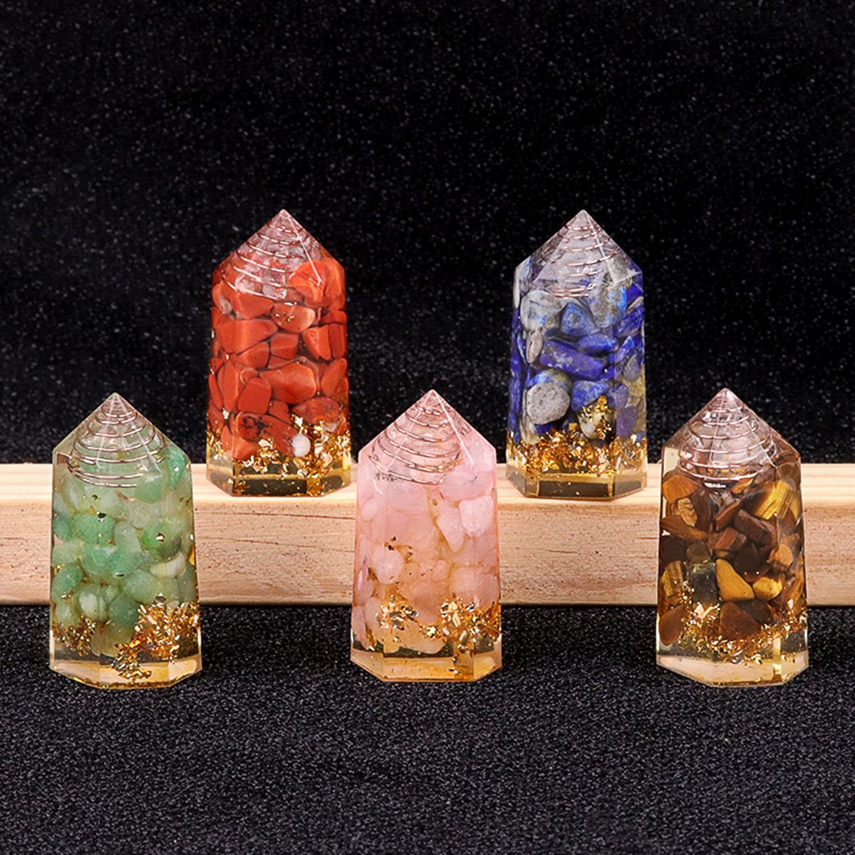 Gemstone Chip Stone  Resin Hexagonal Prism Ornament for Home Decor