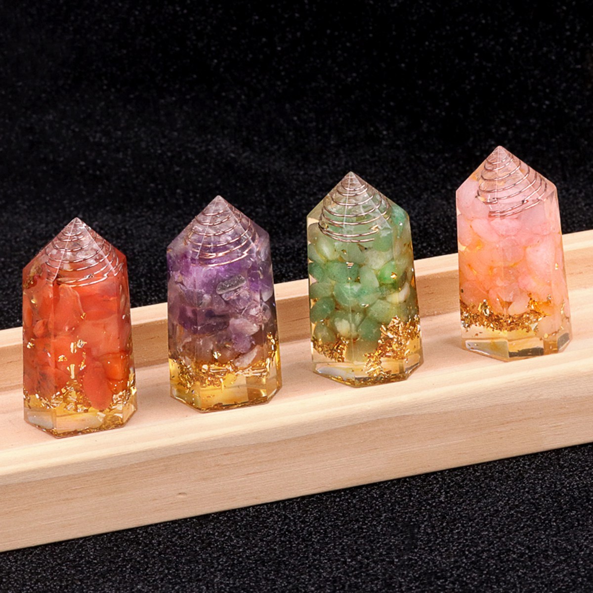 Gemstone Chip Stone  Resin Hexagonal Prism Ornament for Home Decor