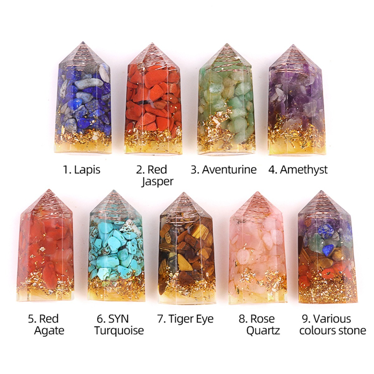 Gemstone Chip Stone  Resin Hexagonal Prism Ornament for Home Decor