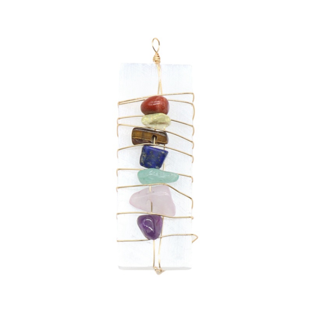 Fashionable White Selenite Crystal Stone Gold-Plated Wire Wrapped 7 Chakra Natural Stone Classic Pendant for Party Gifts