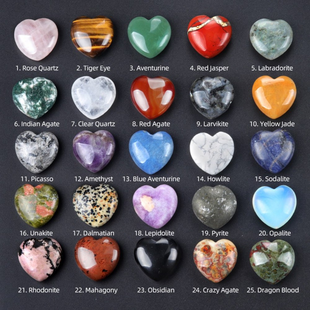 30mm Love Heart Gemstone for Home Decor  Handmade Craved Healing Chakra Crystal Pendant NO Hole
