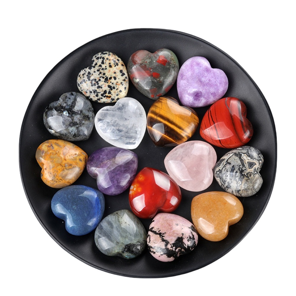 30mm Love Heart Gemstone for Home Decor  Handmade Craved Healing Chakra Crystal Pendant NO Hole
