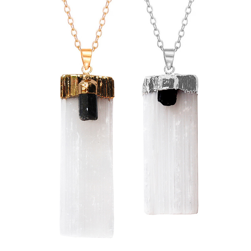 Raw Crystal Selenite Crystal Gypsum Strip Pendant Necklace