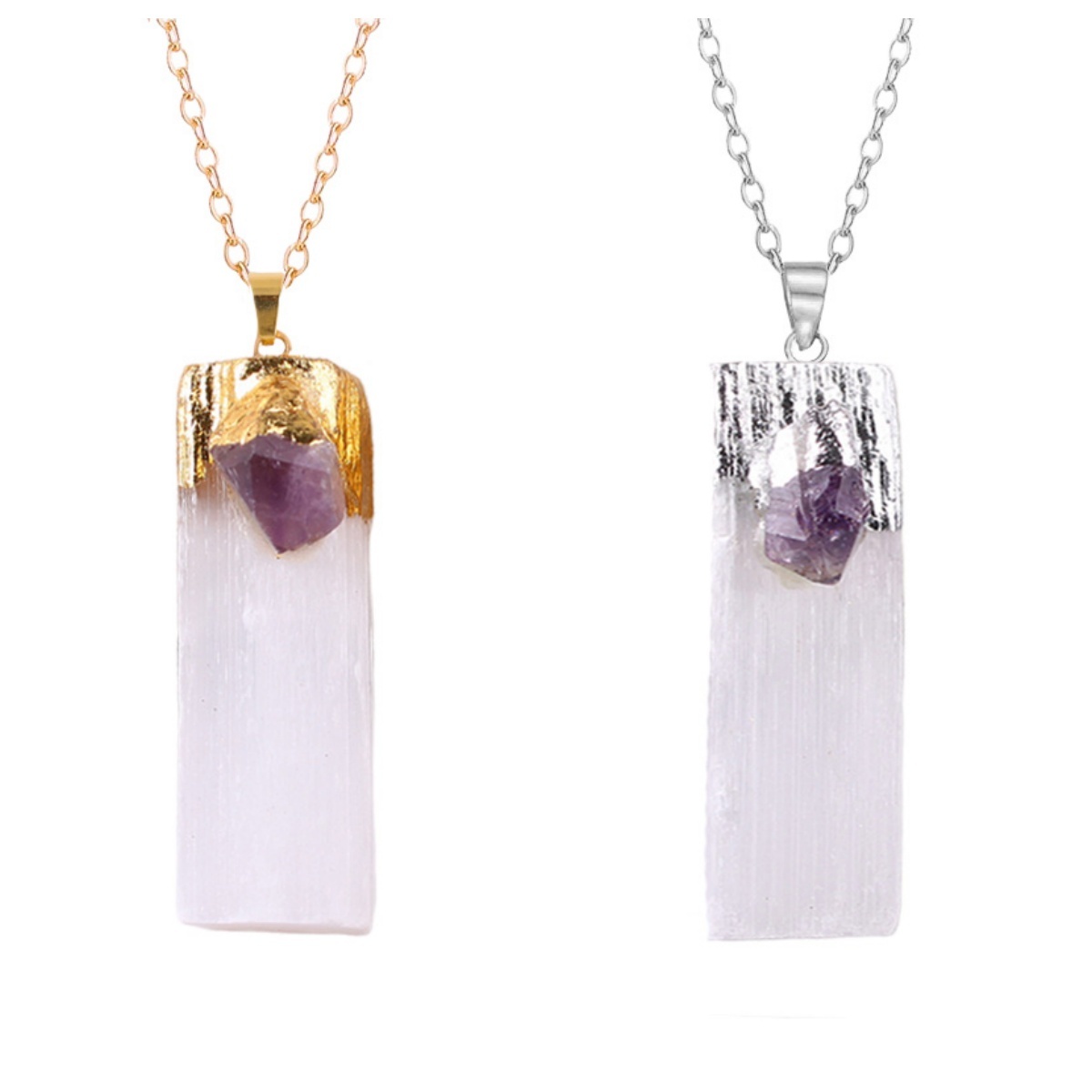 Raw Crystal Selenite Crystal Gypsum Strip Pendant Necklace