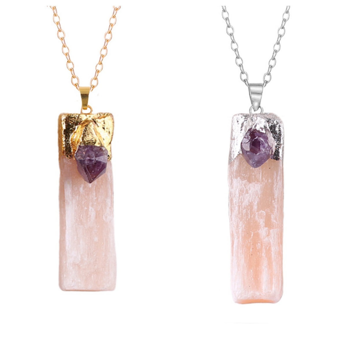 Raw Crystal Selenite Crystal Gypsum Strip Pendant Necklace