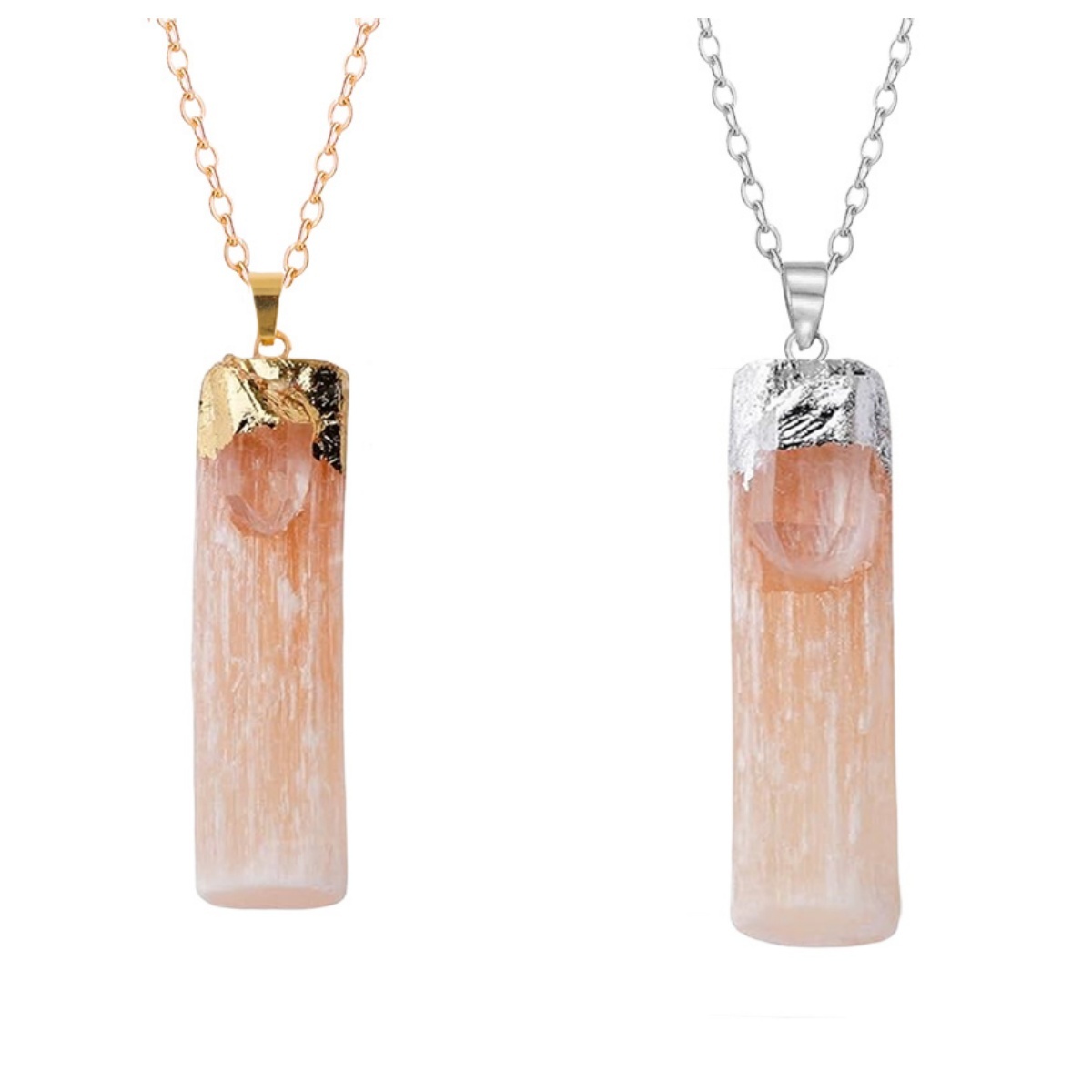 Raw Crystal Selenite Crystal Gypsum Strip Pendant Necklace