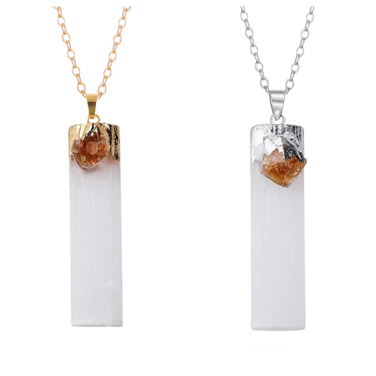 Raw Crystal Selenite Crystal Gypsum Strip Pendant Necklace