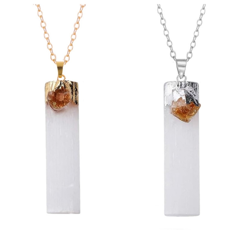 Raw Crystal Selenite Crystal Gypsum Strip Pendant Necklace