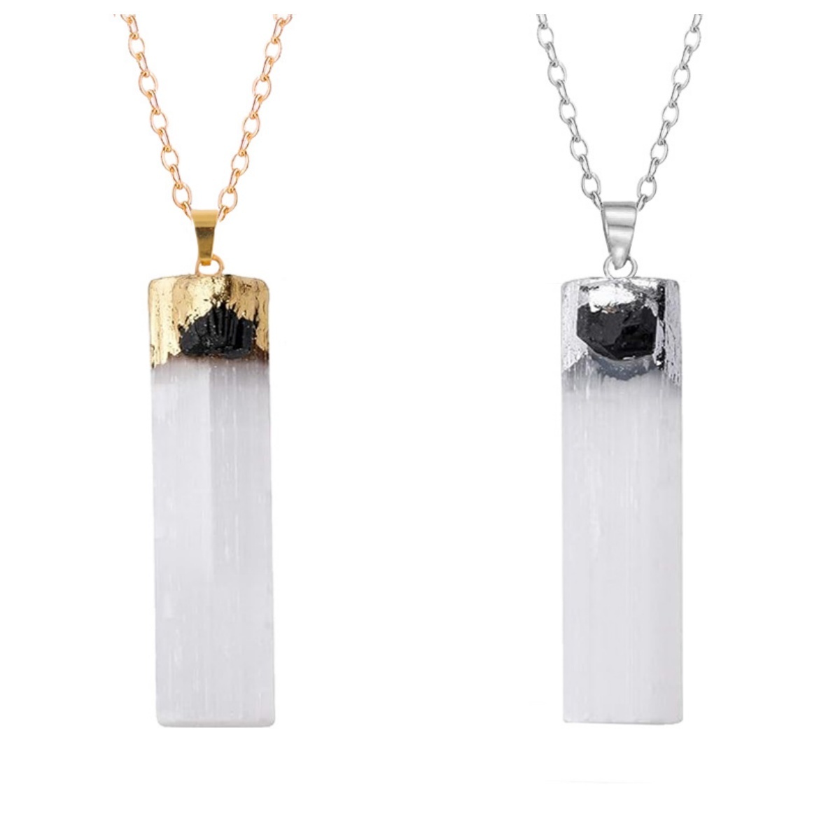 Raw Crystal Selenite Crystal Gypsum Strip Pendant Necklace